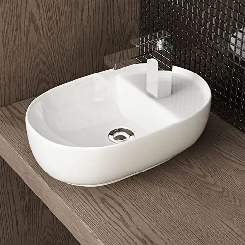 Waschbecken24 | Premium Waschbecken mit Lotus-Effekt für das Badezimmer und Gäste-WC (26x42x13cm, Weiß / A301)