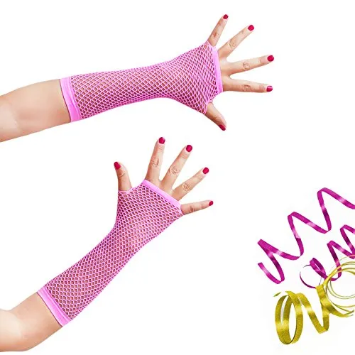 Oblique-Uniuqe® Netzhandschuhe lang in Neon Pink - Einheitsgröße