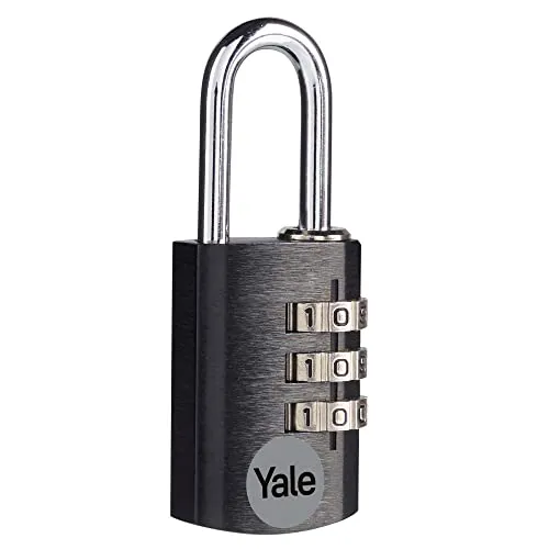 Yale YE3CB/20/121/1/BK, Standardsicherheit, 20 mm, Aluminium, Kombinations Vorhängeschloss, Schwarz, offener Bügel aus Stahl, Ø 3 mm, 3-stelliges Zahlenschloss, inkl. 3 Schlüssel, für Spind, Werkzeugk