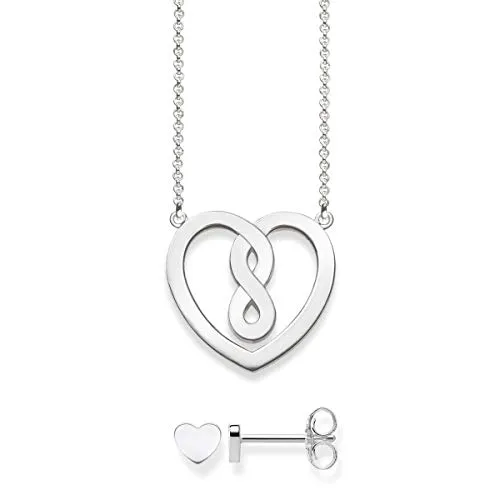 Thomas Sabo Damen Kette Herz Infinity Ohrringe Ohrstecker Herz Set 925 Sterling Silber SET0557-001-21-L42v