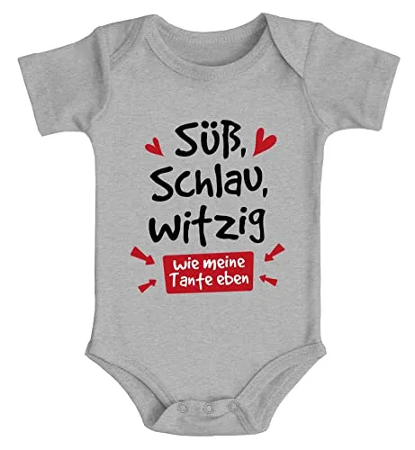 MoonWorks® Baby Body Tante Sprüche lustig Süß Schlau Witzig Wie meine Tante eben Bio-Baumwolle Jungen & Mädchen grau 3-6 Monate