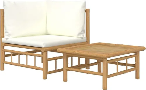 vidaXL 2-tlg. Garten-Lounge-Set mit Cremeweißen Kissen aus Bambus - Elegantes Gartenmöbel-Set aus langlebigem Bambus mit bequem gepolsterten Kissen für höchsten Sitzkomfort – ideal für entspannte Stunden im Freien.
