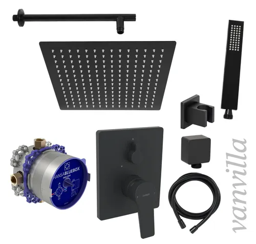 vanvilla Duschset Regendusche mit Duscharmatur Hansa Unterputz AS102 schwarz