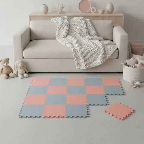 LittleTom Spielmatte Baby Puzzlematte Blau & Rosa – 18-teilig 30x30 cm