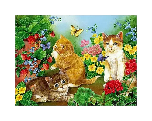 Produktbild Pracht Kreativset PRACHT Diamond Painting Kätzchen in Blumenwiese 40x30cm