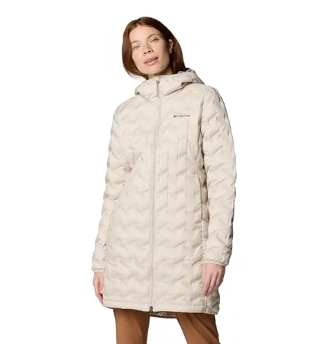 Columbia Delta Ridge™ II Long Mantel Beige XL für Damen - Daunenjacke für Damen, warm und wetterfest mit 650er-Daunenisolierung, ideal für kalte Tage und regenwetter.