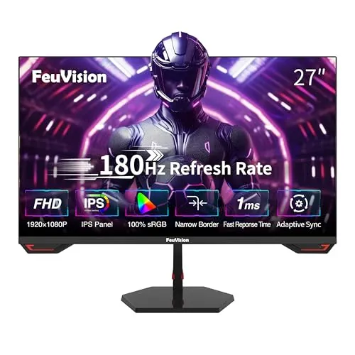 FeuVision 27 Zoll Gaming Monitor – 180Hz, FHD 1080p, IPS Panel, FreeSync