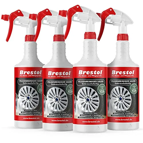 Brestol Felgenreiniger gebrauchsfertig 4X 750 ml - für Alufelgen Stahlfelgen Autofelgen LKW-Felgen Leichtmetallfelgen Felgenglanz Felgenpflege sauer Bremsstaubentferner