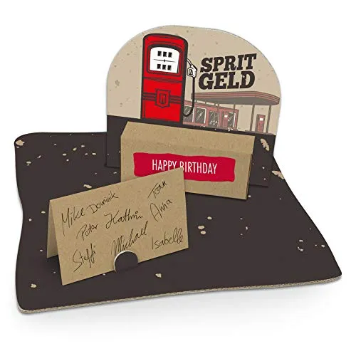itenga Geldgeschenk I Motiv Tankstelle Spritgeld Benzingeld I Geburtstag I Mitbringsel I Gutschein I Geschenkverpackung mit Bodenplatte, Geschenkkarte und Stickerbogen - zum Basteln und Dekorieren