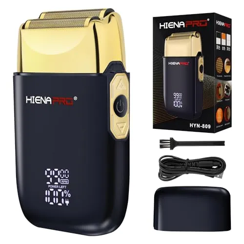 HIENA PRO Folienrasierer Herren, Reiserasierer Herren Null Maschine Haare, Epilierer Herren Friseur, Folienrasierer Für Herren, Elektrorasierer, Abnehmbar und waschbar, LED-Anzeige USB Schwarzes Gold