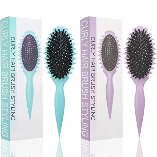 Pcs Lockenbürste mit Zinken Haarbürste - für Professionelle Styling-Tools Curly Hair Brush Airbag-Wildschweinborsten Bürste für Damen - um Ziehen und Lockenablösung zu Reduzieren(Grün,Lila) 2