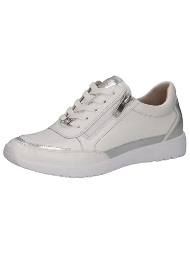 CAPRICE Damen Sneaker flach aus Leder mit Reißverschluss, Weiß (White/Silver), 40 EU