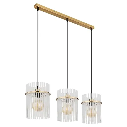 Pendelleuchte Esszimmerlampe 3-Flammig Gold - Elegante 3-flammige Deckenleuchte aus goldfarbenem Metall mit opalen Glasstäben, ideal für stilvolle Esszimmer und stimmungsvolle Beleuchtung.