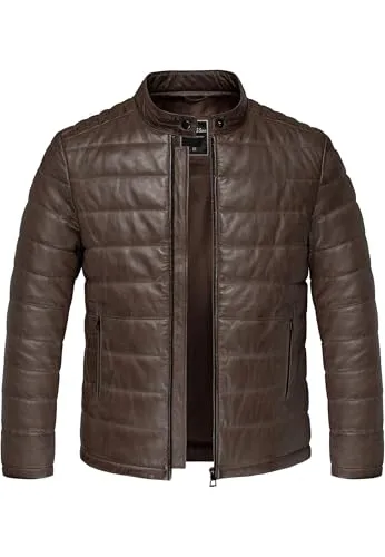 Amaci&Sons Echtleder Jacke Herren Bomber Puffer Lederjacke 9112 Dunkelbraun L