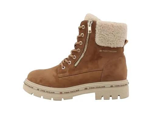 Tom Tailor Damen Schnürstiefel in Beige, Größe 38 - Wanderschuhe – Gefütterte Winterboots mit zwei Reißverschlüssen für einfachen Einstieg und gepolsterter Innensohle für optimalen Tragekomfort, ideal für kalte Wintertage.