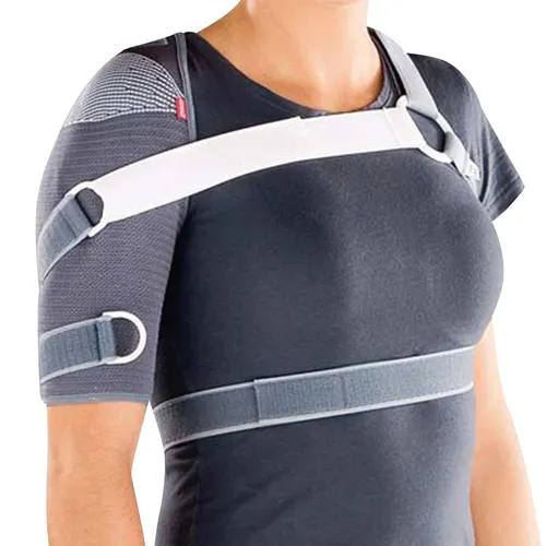 medi Omomed Schulterbandage zur Schulterunterstützung in Silber - Größe 1 - Medizinische Verbrauchsmaterialien für Schultern, bietet gezielte Unterstützung und Stabilität für die linke Schulter, ideal zur Schmerzlinderung und Rehabilitation.