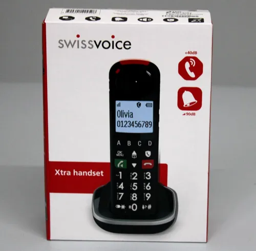 SwissVoice Xtra Zusätzliches Mobilteil mit Wahlwiederholung - Festnetztelefon mit beleuchtetem Display und großen Tasten für einfache Bedienung, ideal für Senioren.