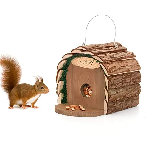 Ckb Ltd 2-in-1 Eichhörnchen-Futterstation / Vogel-Nisthaus zum Aufhängen, rustikal, natürlich, wetterfest, ideal für jede Größe, Garten, Outdoor, Baum oder Balkon