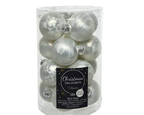 Christbaum-Mini-Kugeln Weiß Eislack Ø 3,5 cm aus Glas - 16er Set