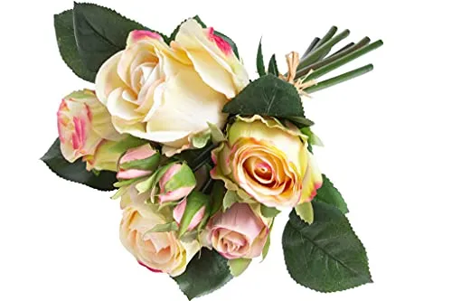 Botanic-Haus künstlicher Rosenstrauß mit 5 Rosen und 3 Knospen (Creme-leicht rosa)