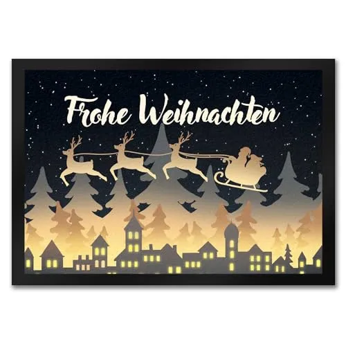 speecheese Frohe Weihnachten Skyline Fußmatte in 35x50 cm Fußabtreter für Weihnachtszeit Advent schöne Weihnachtsdekoration Deko für Hauseingang Winter Vorfreude auf Weihnachten