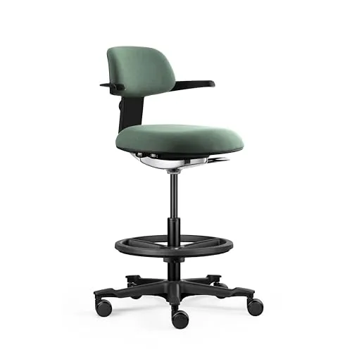 hjh OFFICE Ergonomischer Arbeitsstuhl TOP Work 40 – Höhenverstellbar und anpassbar - Bürostuhl mit höhenverstellbarer Rückenlehne und Fußring für ergonomisches Sitzen an erhöhten Arbeitsplätzen. Aus emissionsarmer Produktion, ideal für langen Komfort.