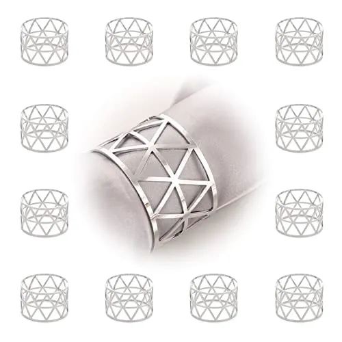 Serviettenringe 12er Set, Serviettenringe Gold und Silber, Servietten Ringe Glitzer, Hohles Dreieck Serviettenringe Weihnachten, Napkin Rings für Hochzeit, Geburtstag, Party (Silber A)