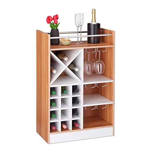 Relaxdays Weinregal mit Glashalter für 22 Flaschen - Weinregal für 22 Flaschen und 6 Gläser, freistehend und modern im zeitlosen Braun. Ideal für Ihre Hausbar und perfekt zum Einschenken und Verkosten.