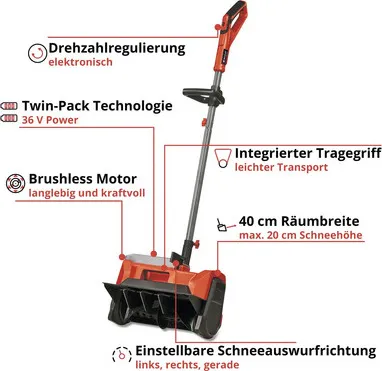 Einhell Akku-Schneefräse GE-ST 36/40 Li E + GRATIS Zugabeartikel PXC Starter-Kit 18V 2,5 Ah