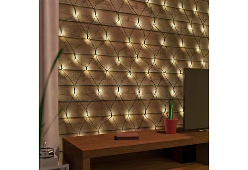 Mojawo Lichtervorhang 100 LED warmweiß mit Timer in grün von Mojawo