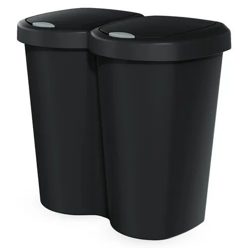 Duo Abfall Eimer 40L schwarz - 2x 20L - Müll Sammler Trenner Behälter Deckel