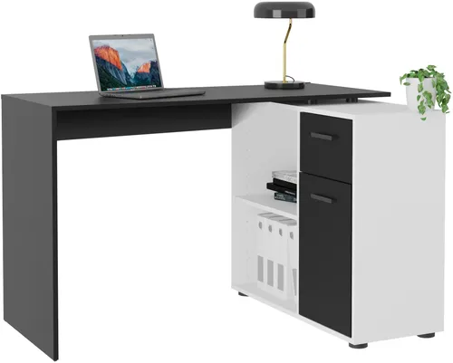 FMD Eckschreibtisch AUGSBURG - Kinderschreibtisch/Sideboard mit Stauraum, multifunktional und beidseitig montierbar, ideal für harmonische Arbeitszimmergestaltung