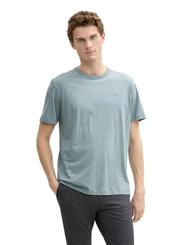 TOM TAILOR Herren T-Shirt mit Logo-Print aus Baumwolle, grey mint, XXXL