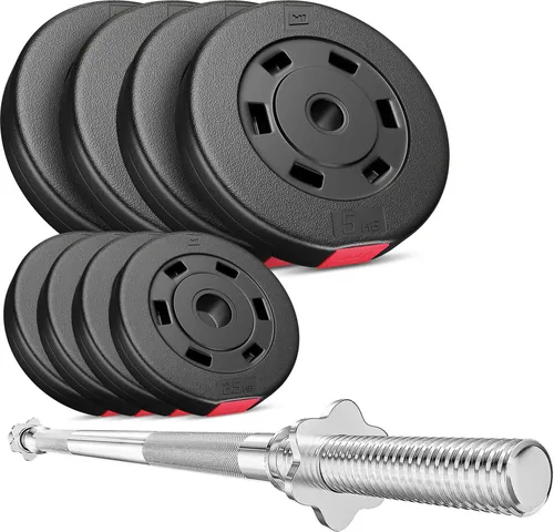 Hop-Sport Hantelset 37 kg Langhantel-Stange Hantelcheiben 4 x 5 kg; 4 x 2,5 kg