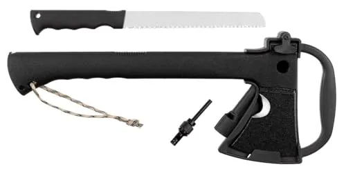 Fox Outdoor Axt - Survival Axt mit 18 cm Klinge, geschwärzter 3Cr13 Stahl und integriertem Messer für Outdoor-Abenteuer