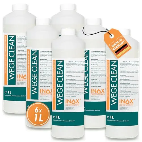 INOX® - Effektives Wege Clean Konzentrat 6x1L| Steinreiniger intensiv außen | Grünbelagentferner Konzentrat, Algen-, Flechten- und Moosentferner | Reinigt Stein, Beton, Fliesen & Fassaden