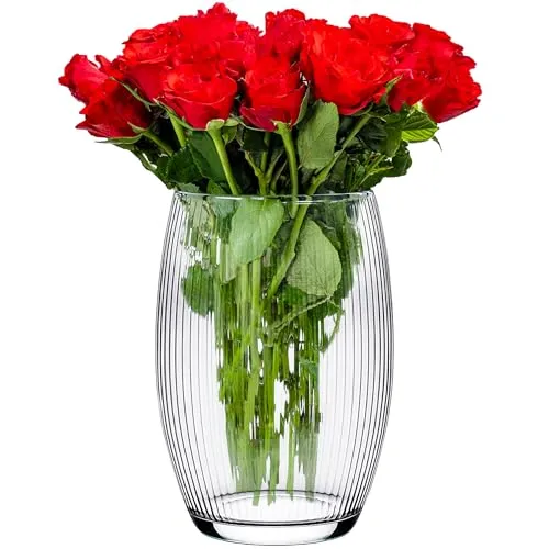 KONZEPT Glasvase 20 cm – geriffelte Struktur, dickwandig & elegant, für Blumen & Deko, europäische Qualität