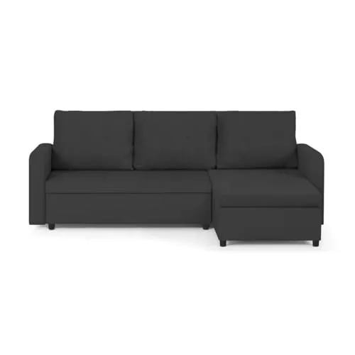 SENTO TRADE Ecksofa mit Schlaffunktion, Bettkasten, L-Form Eckcouch, Schlafsofa, Bonellfederkern, Berlin (Schwarz)