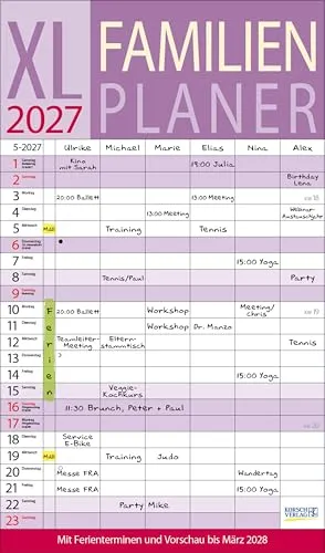 Produktbild XL Familienplaner 2027: Familienkalender mit 6 breiten Spalten. Hochwertiger Familientimer mit Ferienterminen, extra Spalte, Vorschau bis März 2027 und nützlichen Zusatzinformationen.