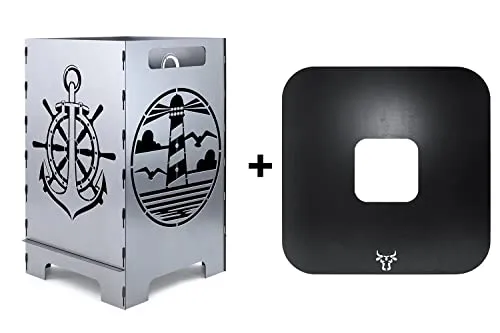 tuning-art FK07 Feuertonne Grill-Set | Steckbarer Feuerkorb mit Grillplatte - Grillplatten für gemütliche Abende: Feuertonne mit Bullen-Motiv aus robustem Stahl, bietet unterschiedliche Temperaturzonen für perfektes Grillen und ist schnell montierbar.