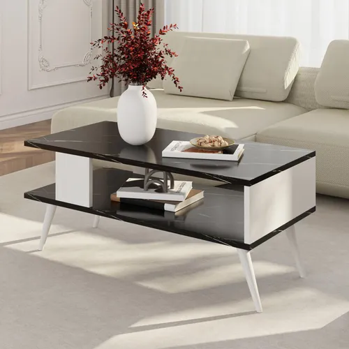 [en.casa] Couchtisch Lycksele – Eleganter Beistelltisch mit Stauraum in Marmor-Optik