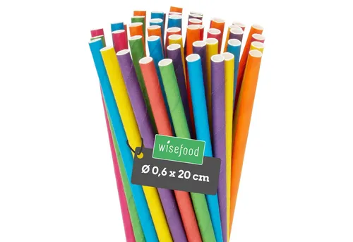 wisefood Trinkhalme Papier-Strohhalme, bunt, Ø 0,6 x 20 cm, (100-tlg)