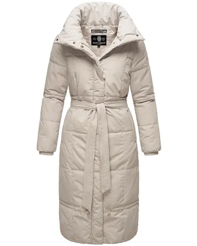 Navahoo Damen Wintermantel Mirenaa Grey - Warmer, extralanger Steppmantel in Größe XL mit Taillengürtel, wind- und wasserabweisend, ideal für kalte Tage