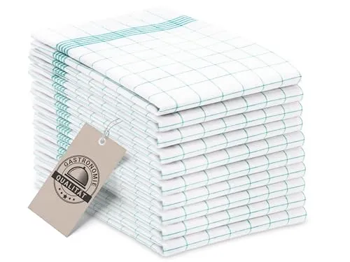 ZOLLNER 10er Set Geschirrtücher Baumwolle in 50x70 cm - super saugstarke und langlebige Küchentücher - waschbar bis 95°C – in türkis weiß kariert - Gastronomiequalität - Oeko Tex® Zertifiziert