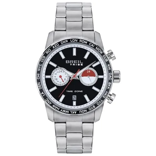 BREIL, Herrenuhr Zone Collection, Chronograph für Herren mit Zwei Zifferblättern und Stahllünette, VD31 Dual Time Uhrwerk, Wasserdicht bis 5 ATM