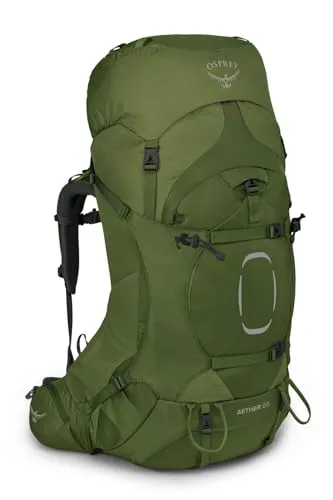 Osprey Aether 65 Trekkingrucksack für Männer - Garlic Mustard Green (L/XL) - Trekkingrucksack mit PFC-freier DWR-Beschichtung, verstellbarer AirScape Rückenplatte und integrierter Regenhülle für optimale Funktionalität bei jedem Wetter.