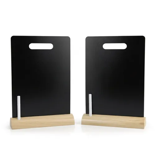 2x Tischaufsteller Kreidetafel DIN A4 mit Holzfuß mit Stift Doppelseitig Ständer