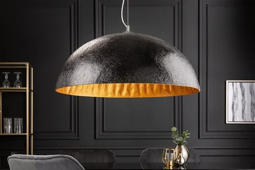 riess-ambiente Hängeleuchte GLOW 70cm schwarz/gold - Moderne Hängeleuchte aus pflegeleichtem Fiberglas, ideal für stilvolle Beleuchtung im Esszimmer oder Wohnzimmer. Individuell höhenverstellbar für eine gemütliche Atmosphäre.