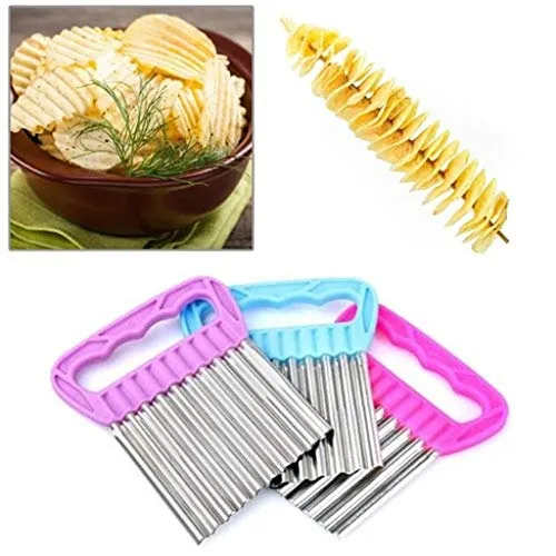 Wellenschneider Obst- und Gemüseschneider Chips Chopper Dekoschneider Edelstahl (EIßBLAU)