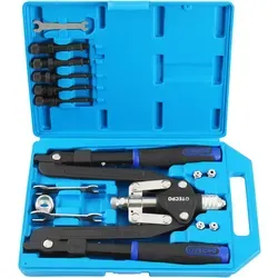 TECPO Nieten Zange - Scheren Nietzange Set mit 5 Mundstücken - Praktische Nietzange für Normnieten von 2.4 bis 10 mm, erzeugt höhere Kräfte als herkömmliche Zangen. Inkl. 5 Mundstücke und Nietmutternzugdorne für M4 bis M10.